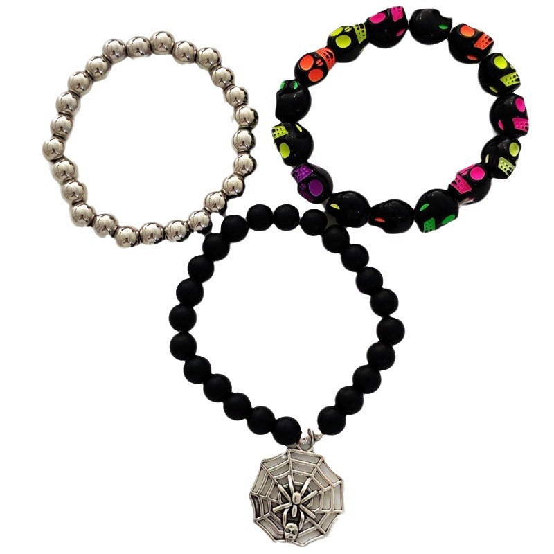 Wholesale Halloween Dark Style Bracelet Personalized Skull Beaded Bracelet Skull Spider Web Bracelet Trendy